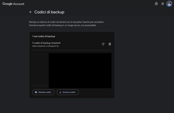 Codici di backup Google PC