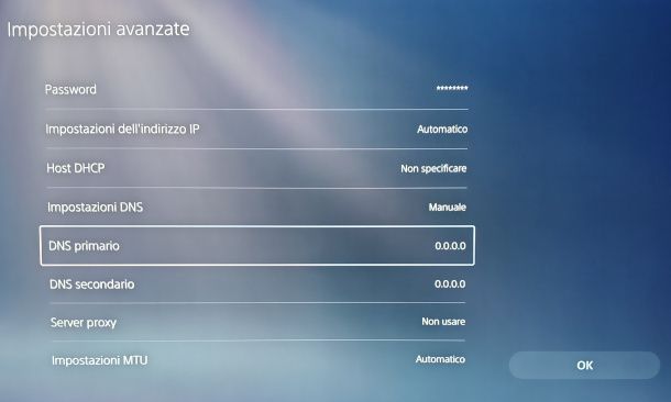 impostazioni DNS su PS5