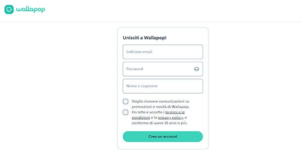 Wallapop iscrizione dal sito