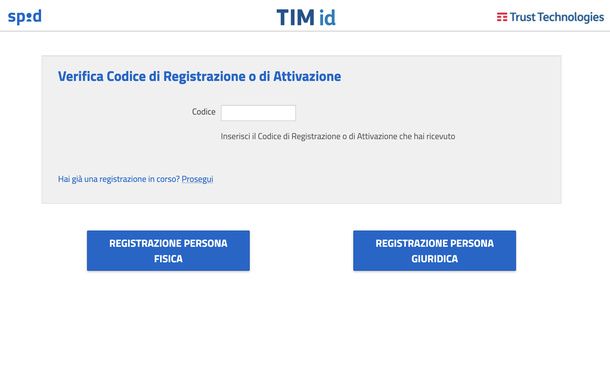Nuova registrazione SPID TIM id