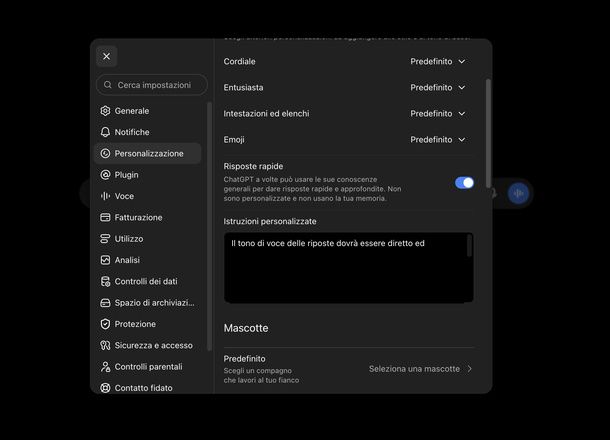 Scrivere istruzioni personalizzate ChatGPT PC
