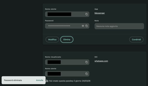 Eliminare password Chrome Mac
