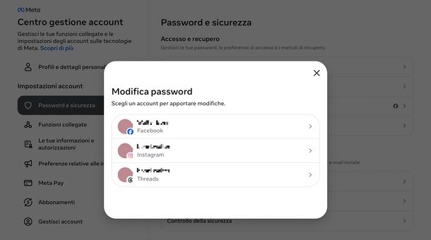 Recupero password Instagram da Facebook