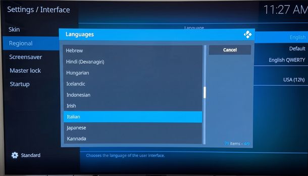 Cambiare lingua Kodi Fire Stick