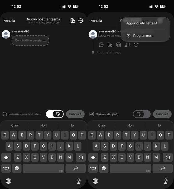 Post fantasma su Threads iPhone