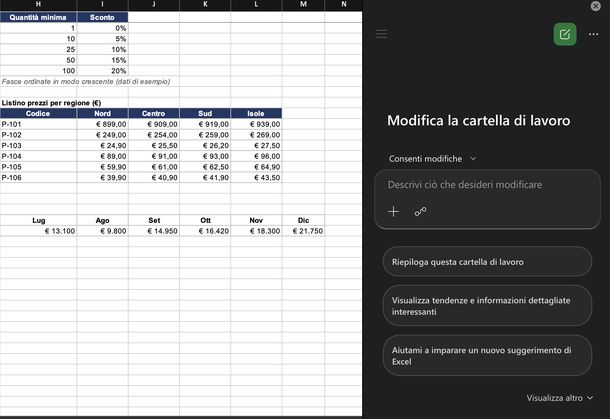 Aprire il riquadro di Copilot in Excel PC