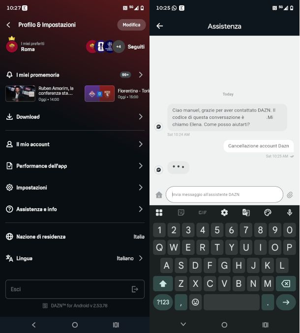 chat con assistente virtuale app DAZN