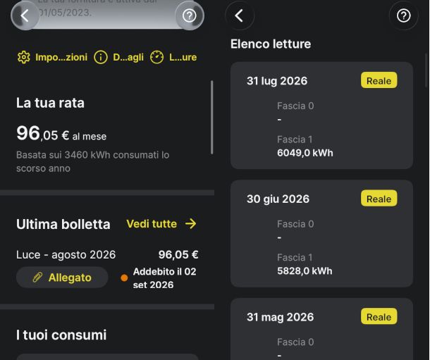 schermata consumi e letture app Poste Italiane