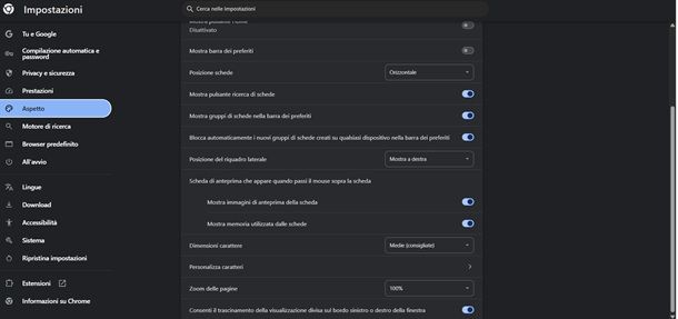 impostazioni testo chrome
