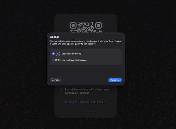 Accedere a Telegram Web con passkey
