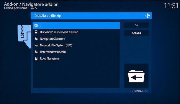 Installare add-on da file zip Kodi