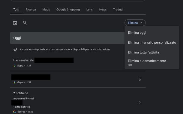 Eliminare la Cronologia dei servizi di ricerca di Google