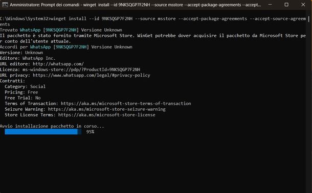 Installare WhatsApp con Winget su PC