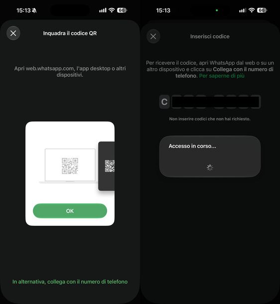 Collegare WhatsApp con numero di telefono iPhone