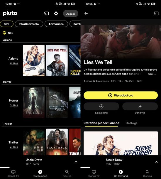 Avviare un film On Demand su Pluto TV Android