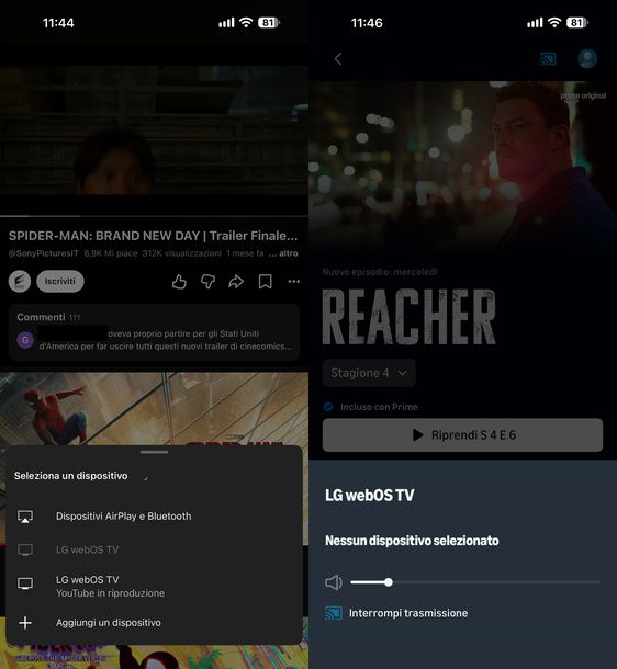 Trasmettere un video con Google Cast iPhone