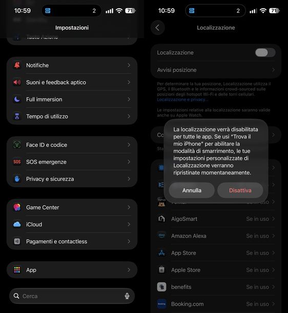 Disattivare la localizzazione su iPhone