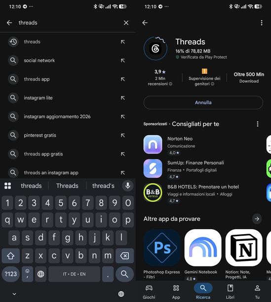 Installare Threads da Play Store Android