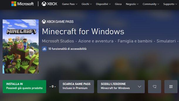 Installare Minecraft Bedrock Edition Windows