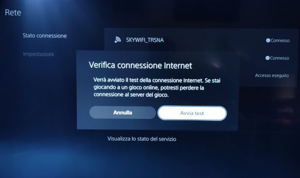 verifica connessione Internet su PS5