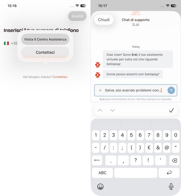 Come contattare Satispay tramite app