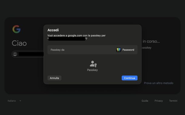 Accedere a Gmail con passkey Mac