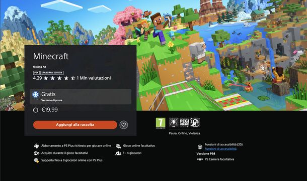 Selezionare versione di prova Minecraft PS