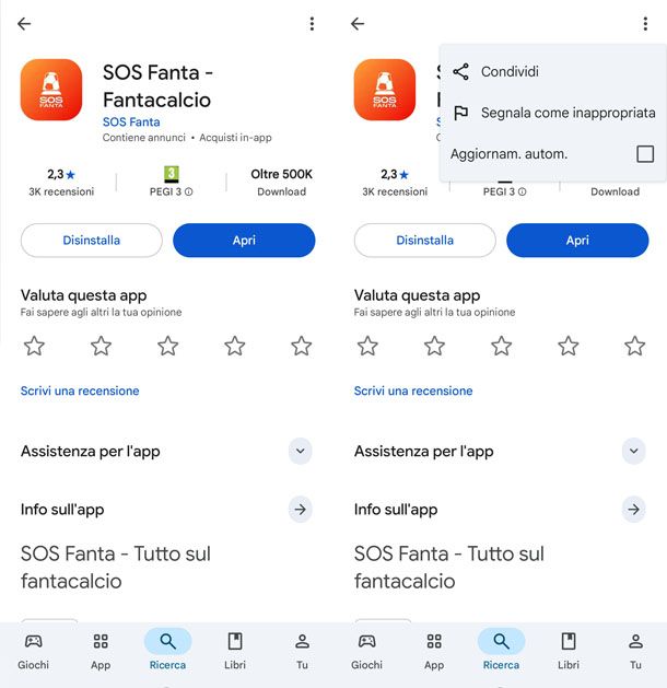 Aggiornamento automatico di un'app