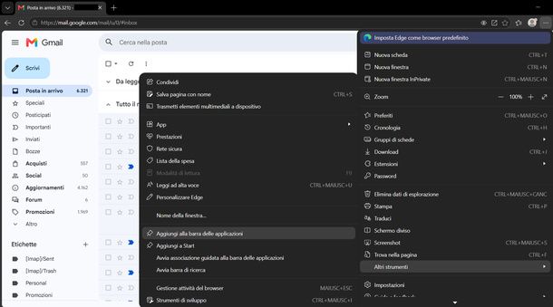 Aggiungere Gmail alla barra delle applicazioni Edge Windows