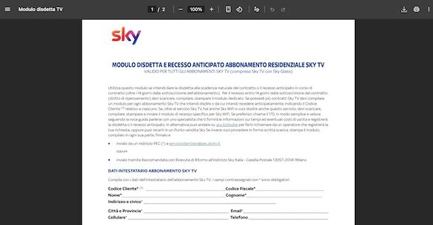 Disdetta Sky con PEC