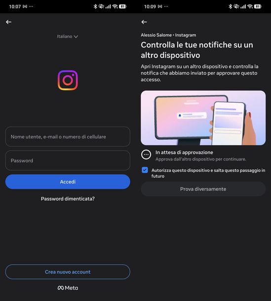 Accedere a Instagram per riattivare un account disattivato Android