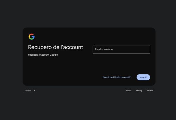Pagina di recupero account Google PC