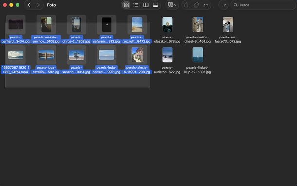 Selezionare elementi consecutivi vista Icone Mac