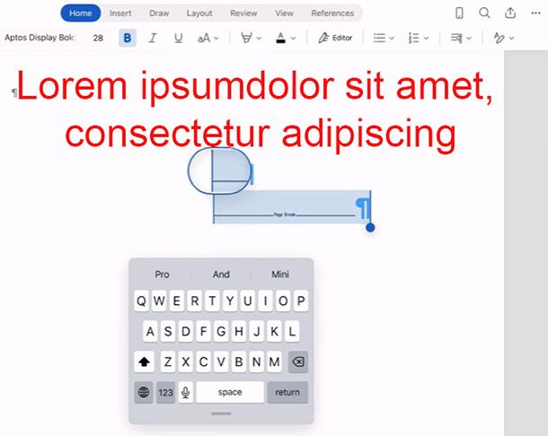 Interruzione di pagina Word Tablet