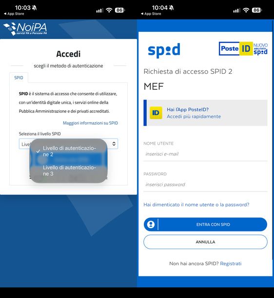 Accedere a NoiPA con SPID da app iPhone