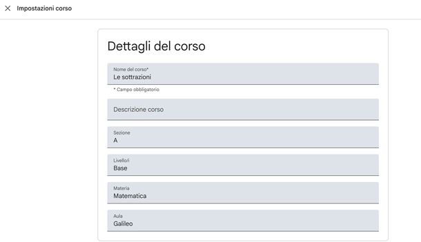 Modificare i dettagli del corso Classroom docente computer