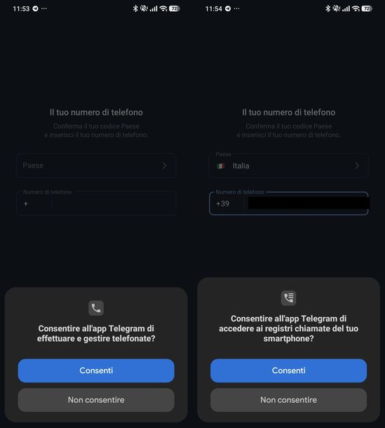 Concedere i permessi a Telegram Android
