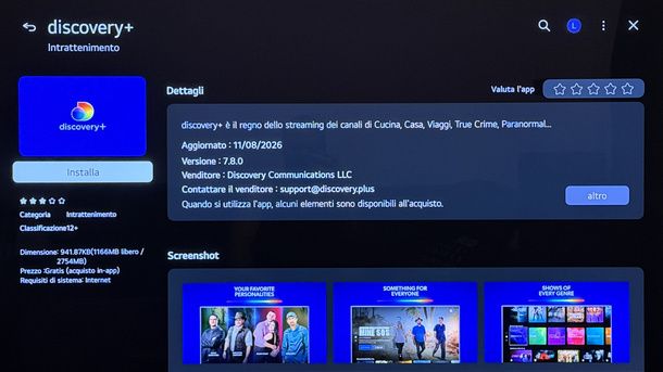 Installare Discovery+ Smart TV LG