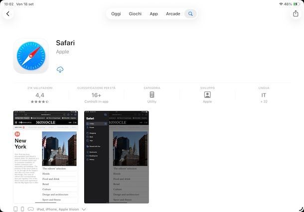Safari su iPad