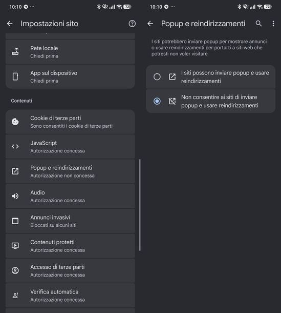 Bloccare i popup su Google Chrome Android