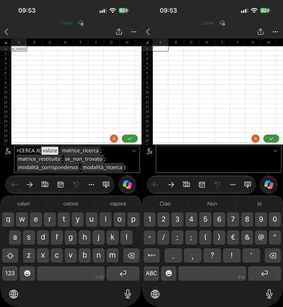 Sintassi di CERCA.X e tastiera dei simboli iPhone