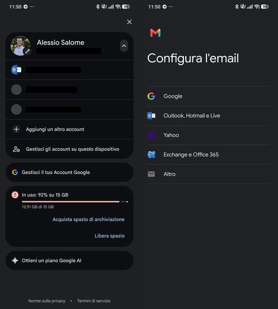 Aggiungere account Google app Gmail Android