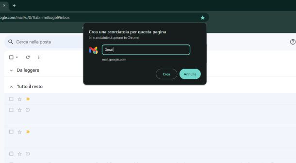 Creare collegamento Gmail sul desktop Chrome