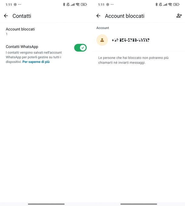 lista contatti bloccati WhatsApp Android