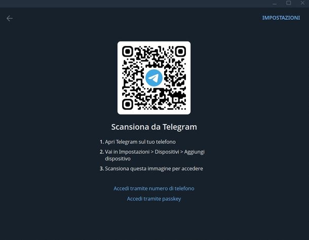Accedere a Telegram con codice QR Windows