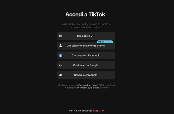 Accedere a TikTok dal sito Web PC