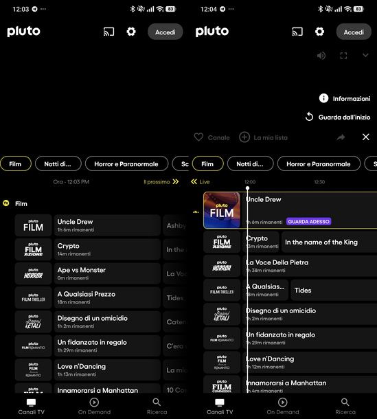 Guardare i canali film di Pluto TV Android