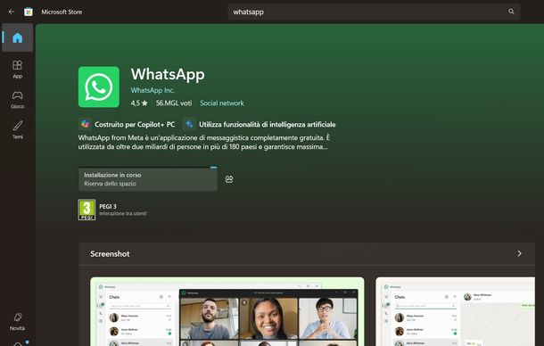 Installare WhatsApp da Microsoft Store Windows