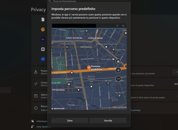 Impostare la posizione predefinita su Windows