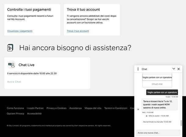 Chiedere operatore chat Nau NOW PC